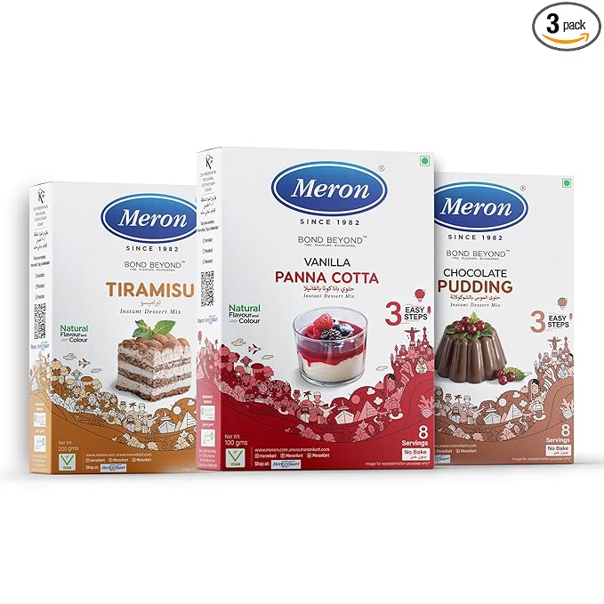 Meron’s Instant Dessert Mix Combos | Tiramisu | Chocolate Pudding | Vanilla Panna Cotta | Natural Flavour & Colour | Preservative-Free | Vegan