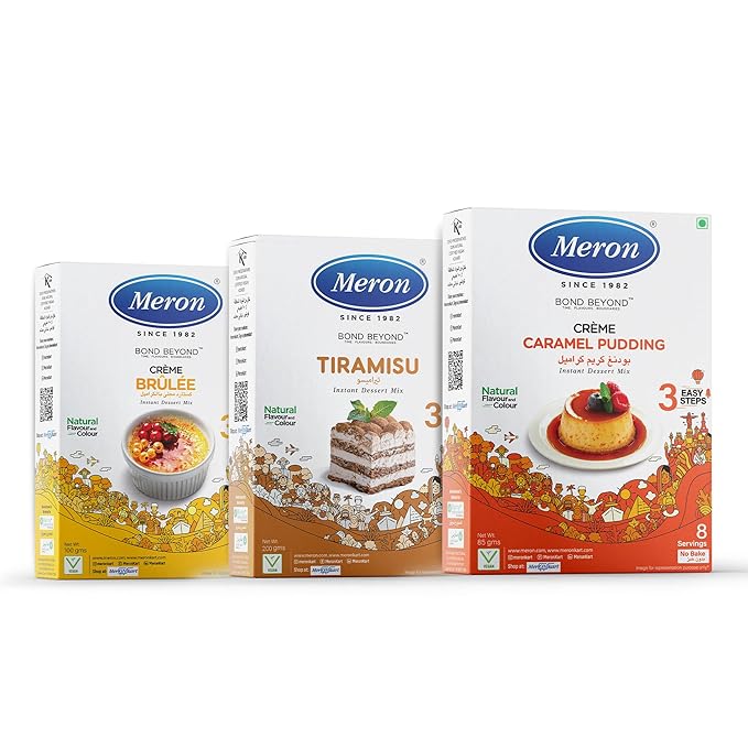 Meron’s Instant Dessert Mix Combos | Caramel Pudding | Creme Brulee | Tiramisu | Natural Flavour & Colour | Preservative-Free | Vegan