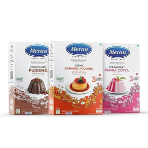 Meron’s Instant Dessert Mix Combos | Strawberry Panna Cotta | Caramel Pudding| Chocolate Pudding | Natural Flavour & Colour | Preservative-Free | Vegan - MeronKart