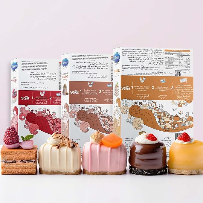 Meron’s Instant Dessert Mix Combos | Tiramisu | Chocolate Pudding | Vanilla Panna Cotta | Natural Flavour & Colour | Preservative-Free | Vegan