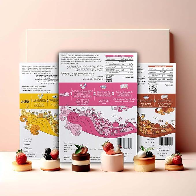 Meron’s Instant Dessert Mix Combos | Chocolate Mousse | Creme Brulee | Strawberry Panna Cotta | Natural Flavour & Colour | Preservative-Free | Vegan