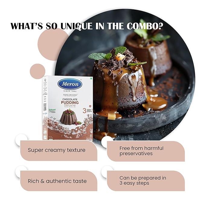 Meron’s Instant Dessert Mix Combos | Strawberry Panna Cotta | Caramel Pudding| Chocolate Pudding | Natural Flavour & Colour | Preservative-Free | Vegan - MeronKart