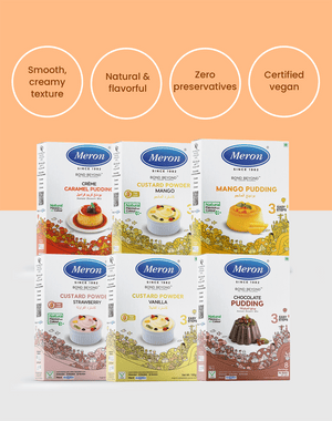 Pack of 6 | Caramel Pudding | Chocolate Pudding | Mango Pudding | Strawberry Custard | Mango Custard | Vanilla Custard| Vegan - MeronKart